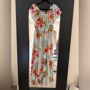 Express Floral Maxi Dress - Mint with Pink, Orange & Yellow Blooms